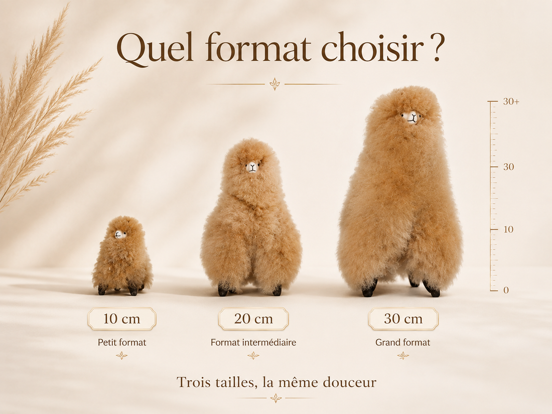 Comparatif des peluches alpaga Tierra Sagrada en 10 cm, 20 cm et 30 cm