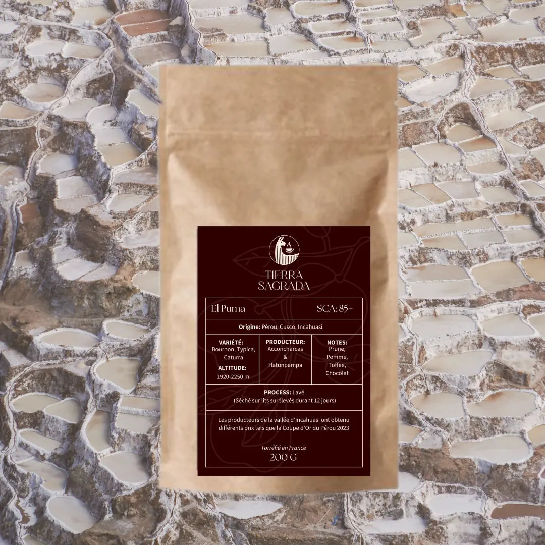 Paquet de café péruvien El Puma SCA 85 de 200 g