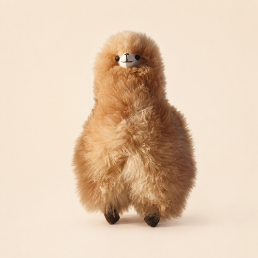 Peluche alpaga beige faite main de 30 cm en laine naturelle